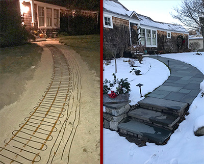 ClearZone heat cable installed to heat paver sidewalk. Heated paver walkway